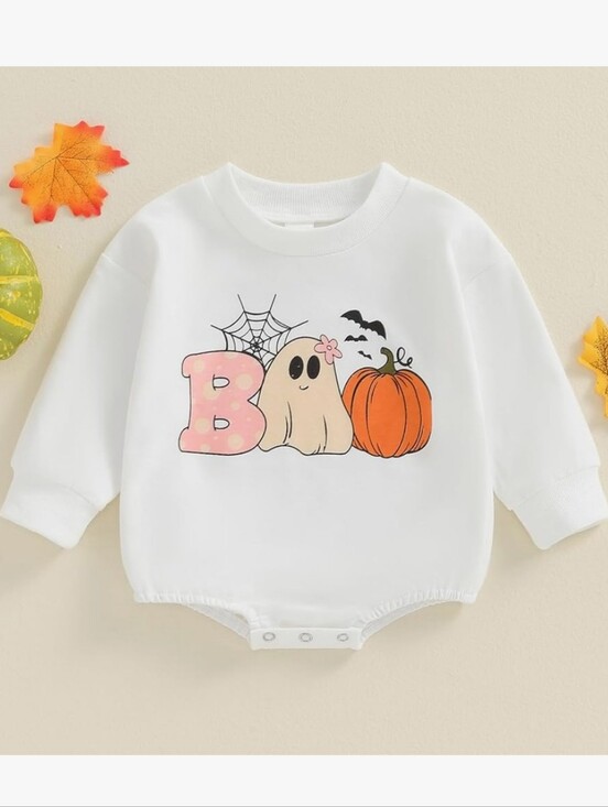 Other - Baby Halloween Ghost & Pumpkin Romper - White